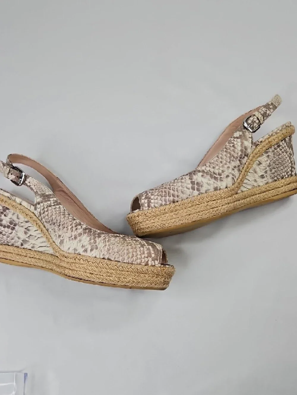Stuart Weitzman Cream Snakeskin embossed leather espadrille sandal 39.5/9 - Picture 10 of 10